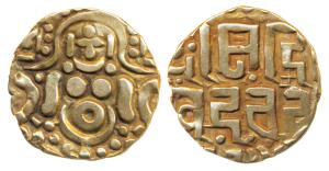 Gahadavalas of Kanauj, Govinda Chandradeva (1114-1154 AD), Gold Dinara, 4.08g, obv. Goddes