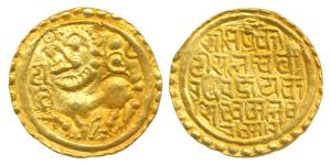 Kadambas of Goa, Jayakeshi III (1187-1225 AD), Gold Gadyana, 4.29g, obv. a majestic lion s