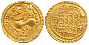 Kadambas of Goa, Sivachitta Vajradeva, Gold Gadyana, 4.42g, obv. a majestic lion standing 