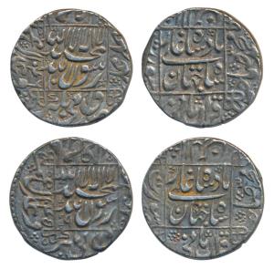 Shah Jahan, Silver Rupee (2), 11.40g & 11.38g, Surat Mint, AH 1045/9 and 1046/10, legend w