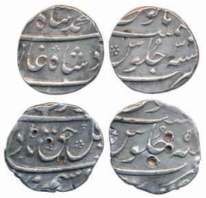 Farrukhsiyar and Muhammad Shah, Silver ½ Rupee (2), Surat Mint (2), (KM 375.2 & 433.4). Ve