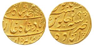 Muhammad Shah, Gold Mohur, 10.9g, Itawa Mint, AH 1159/29, complete mint name at bottom on 