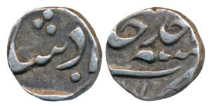 Murshidabad Mint, Silver 1/8 Rupee, 1.41g, in the name of Shah Alam II, RY Ahd (KM 81.1). 