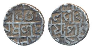 Prana Narayana (SE 1555-1588; 1633-1666 AD), Silver ½ Tanka, cross mark below ‘na’ of Nara