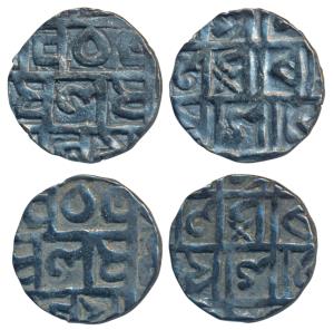 Prana Narayana, Silver ½ Tanka (2), Dot with rays mark below ‘na’ of Narayana (RB 43). Ver