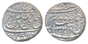 Najibabad Mint, Silver Rupee, 11.06g, in the name of Shah Alam II, vertical fish on rev., 