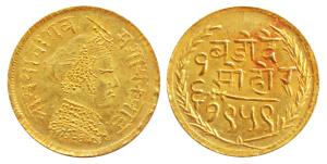 Sayaji Rao III, Gold 1/6 Mohur, 1.06g, VS 1959 (1895 AD), obv. portrait of the Maharaja; r