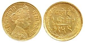 Sayaji Rao III, Gold Mohur, 7.03g, obv. portrait of the Maharaja, rev. name of the state, 