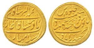 Sikandar Jah (AH 1218-1244; 1803-1829 AD), Gold Nazarana Mohur, 11.10g, Farkhanda Bunyad H