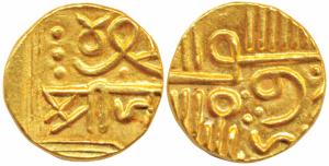 Jam Vibhaji (VS 1909-1951; 1852-1894 AD), Gold ½ Kori, 3.24g, in the name of Muzaffar Shah