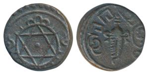Rama Varma VI (ME 1062-1101; 1885-1924 AD), Copper ½ Chuckram, 5g, obv. Sankha or conch sh