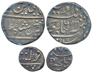 Arkat Mint, Silver Rupee, 11.32g, AH (1)218/43, in the name of Shah Alam II, crescent on r