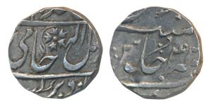Gwalior Fort Mint, Silver Rupee, 11.11g, in the name of Shah Alam II, an inverted British 