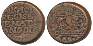 Copper 2 Pice or Double Pice, 18.28g, 17XX, obv. a large crown with GR above and BOMB writ