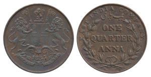 Copper ¼ Anna, 1835, Bombay Mint, 30 Berries (15 L+15 R), large loops to the ribbon bow, s