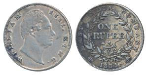 William IV, Silver Rupee, 1835, Bombay Mint, No initials, B / II, Bud leaves, 20 Berries, 