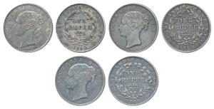 Victoria Queen, Silver Rupee (3), 1840, continuous legend, Bombay Mint, English Head, rev.