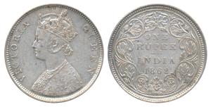 Victoria Queen, Silver Rupee, 1862, Bombay Mint, B / II / 2 / 3 (Prid 74). Very Fine+.