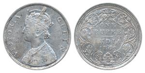 Victoria Queen, Silver Rupee, 1862, Bombay Mint, B / II / 4 / 0, Unlisted in Pridmore. Ver