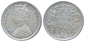 Victoria Queen, Silver Rupee, 1862, Bombay Mint, C / II / I / 2 (Prid 105). About Uncircul