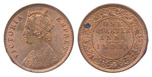 Victoria Empress, Copper ¼ Anna, 1889, Calcutta Mint (Prid 622). About Uncirculated.