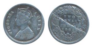 Victoria Empress, Copper ¼ Anna, 1889, Error, planchet defect in center on rev. About Very