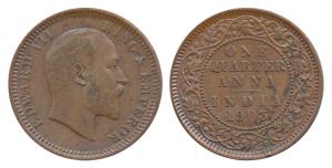 Edward VII, Copper ¼ Anna, 1903, Calcutta Mint. (Prid 646). About Uncirculated.