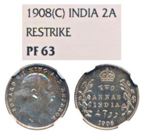 Edward VII, Silver Proof Restrike ¼ Rupee, 1908, Calcutta Mint (Prid 437). Graded by NGC P