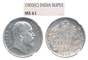 Edward VII, Silver Rupee, 1903, Calcutta Mint, (Prid 189). Graded by NGC MS61.