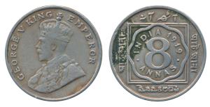 George V, Cupro-Nickel 8 Annas, 1919, Calcutta Mint, (Prid 870). Very Fine.