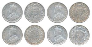 George V, ½ Silver Rupee (4),1916 (2), Calcutta Mint (Prid 323); 1917, Bombay Mint, (Prid 