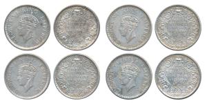 George VI, Silver ½ Rupee, 1939 (4), Calcutta Mint, Head type II, A / I (Prid 364). Very F