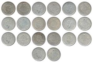 George VI, Half Silver ½ Rupee (10), 1943 (1), Lahore Mint, B / Ia / L, (Prid 367); 1944 (