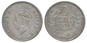 George VI, Silver Rupee, 1938, Bombay Mint, A / I / with Dot (Prid 234). Extremely Fine, S