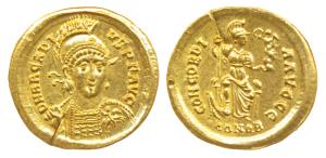 Byzantine, Anastasius I (491-518 AD), Gold Solidus, 3.63g, Constantinople Mint, obv. helme