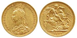 Australia, Victoria, Gold Sovereign, 8g, 1873, Young head, rev. St. George slaying a drago