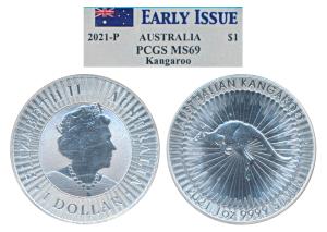 Australia, Elizabeth II, Silver 1 Dollar, 1oz, 31.1g, 2021-P, rev. Kangaroo, an Early Issu