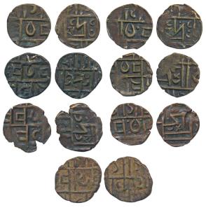Bhutan, Copper ½ Deb (7), stylization that of Cooch Behar coins, (the first KM 3). About E