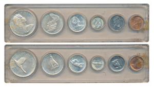 Canada, Uncirculated set of 6, 1967, Elizabeth on obv., $1, 50, 25 and 10 Cents; all Silve