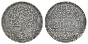 Egypt, Hussein Kamil (1333-1336 AH), Silver 20 Piastres, 1917, AH 1335 (KM 321). About Ext
