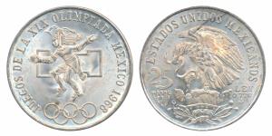 Mexico, Silver 25 Pesos, 22.5g, 1968, Mexico Olympics (KM 479.1). About Uncirculated.