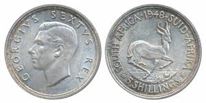 South Africa, George VI, Silver 5 Shillings, 28.28g, 1948 (KM 40.1). Extremely Fine.