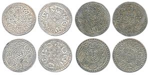 Tibet, Silver Tangka (4), 3.45g, 4.32g, 4.62g, & 5.30g, ornate lotus design surrounded by 