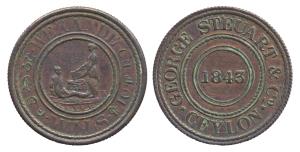 Ceylon, Wekande Mills Coffee Plantation, 19 Cents Copper Token, "1843" (1881), obv. "1843"