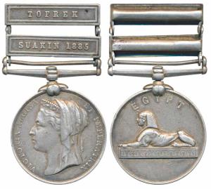 Egypt Medal 1882-89, Silver, 2 bars, Tofrek bar & Suakin 1885 bar, obv. a veiled profile o