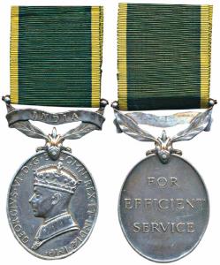 Efficiency Medal, George VI, Silver, India written on a foliated bar, rev. For Efficient S