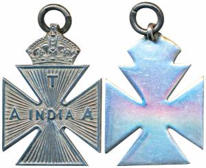Army Temperance Association, Silver Medal, serrated cross with India inscribed in center s