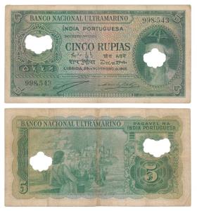 Indo-Portuguese, Cinco / 5 Rupias, 6th issue, 1945, Banco Nacional Ultramarino, (J&R 12.29