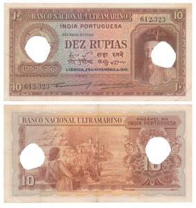 Indo-Portuguese, Dez / 10 Rupias, 6th issue, 1945, Banco Nacional Ultramarino, (J&R 12.30.