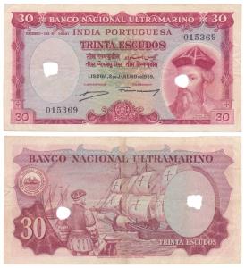 Indo-Portuguese, 30 Escudos, 7th issue, 1959, Banco Nacional Ultramarino, (J&R 12.35.1). T
